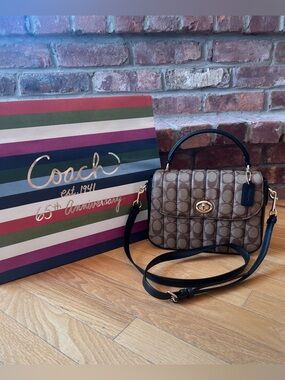 Coach Black & Khaki Quilted Signature Marlie Top Handle Satchel Crossbody